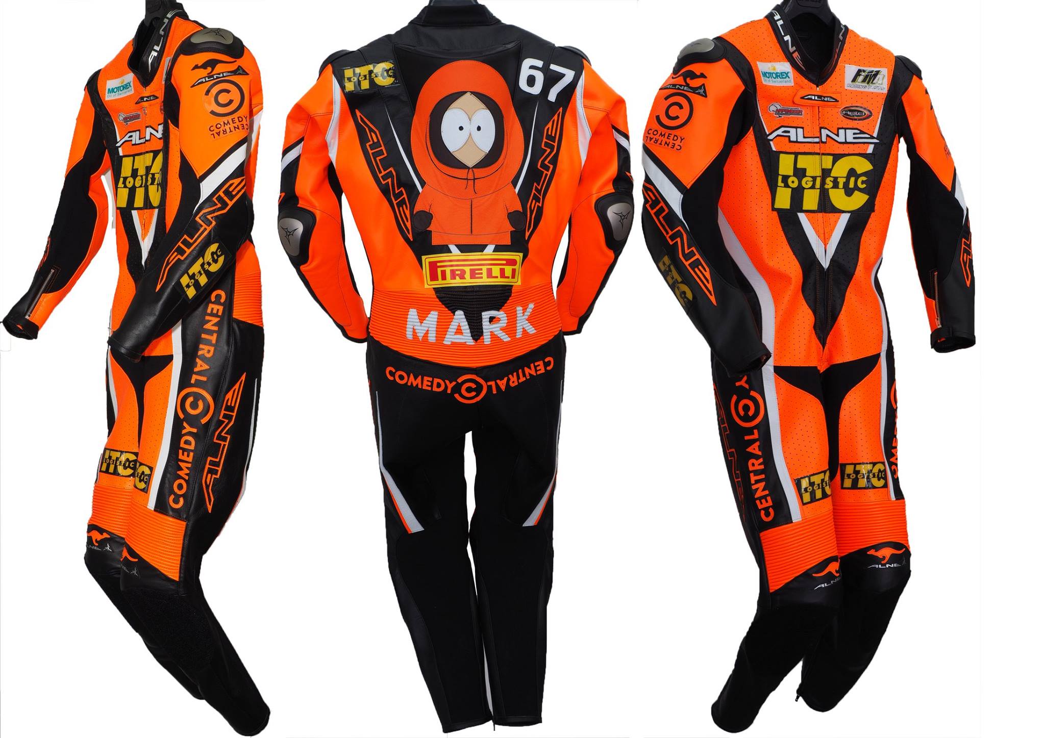 Motorrad Rennkombi IDM Southpark Custom Beschriftung und Patches