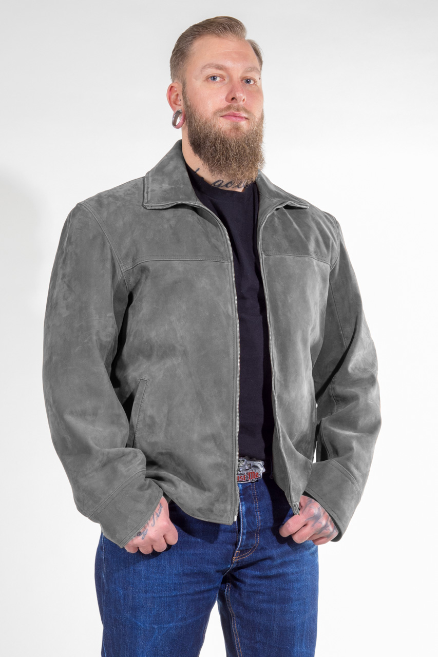 ALNE - hot-rod-leathers Texas-schlichte Nubuk Lederjacke grau Maßanfertigung
