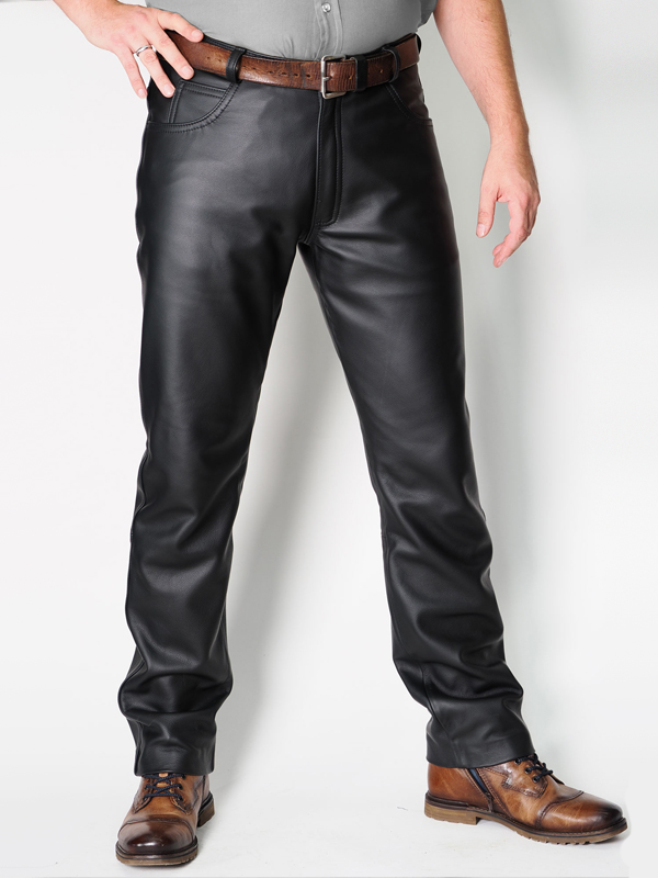 ALNE - hot-rod-leathers Lederjeans tight fit Rindleder glatt schwarz