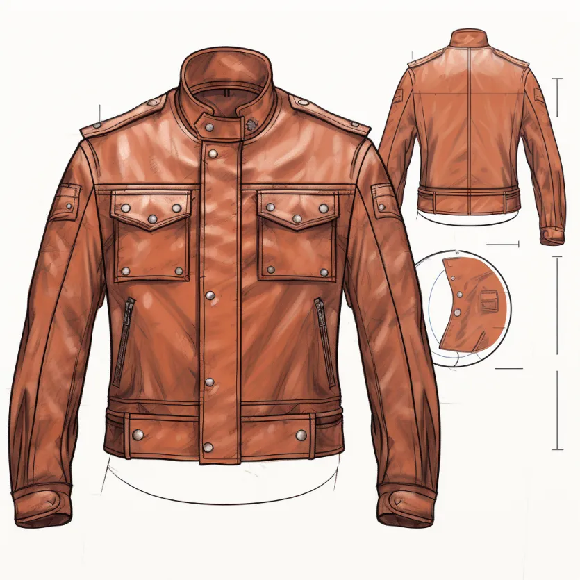 Yps7846_technical_sketch_of_leatherjacket_with_two_side_pockets_f0a3bc6a-52c3-43c6-86c2-0a208b280f86 ALNE Lederbekleidung GmbH hot-rod-leathers Designer Konzept Lederjacken